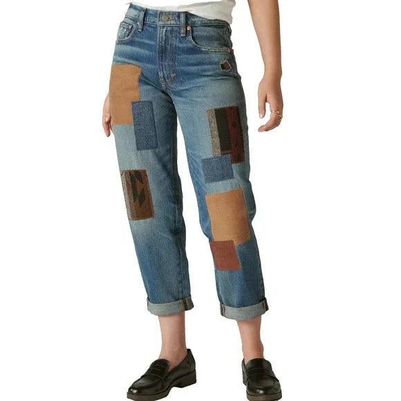 Lucky Legend Mid Rise Boyfriend High Bluff Patchwork Blue Denim Jeans Size 0/25
